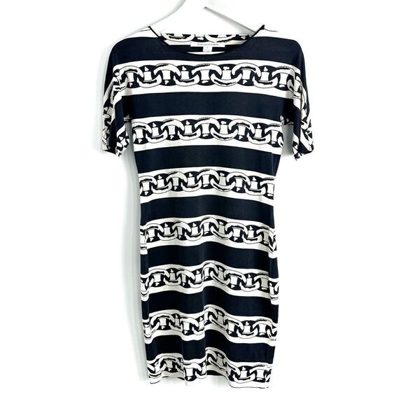 Diane Von Furstenberg  Brenna 100% Silk Dress in Chain Bands Black Sz 6 - Picture 4 of 16